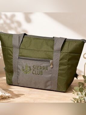 Sierra Club Insulated Cooler Tote Bag Green Gray Zip Lunch Picnic Beach Travel